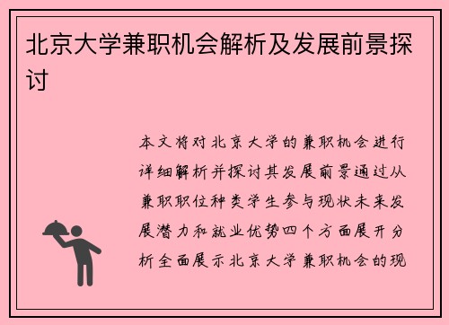 北京大学兼职机会解析及发展前景探讨