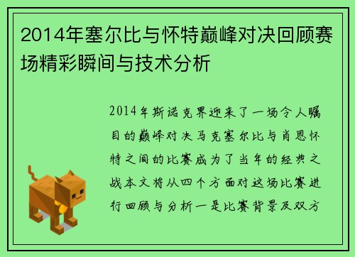 2014年塞尔比与怀特巅峰对决回顾赛场精彩瞬间与技术分析