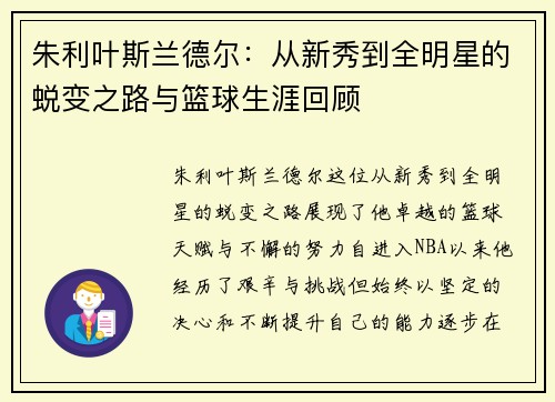 朱利叶斯兰德尔：从新秀到全明星的蜕变之路与篮球生涯回顾