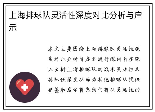 上海排球队灵活性深度对比分析与启示